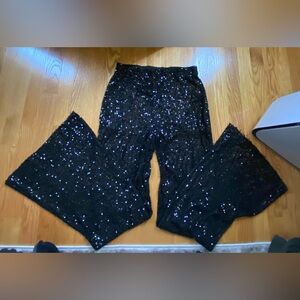 Shein sheer sequin leggings size L black flare
